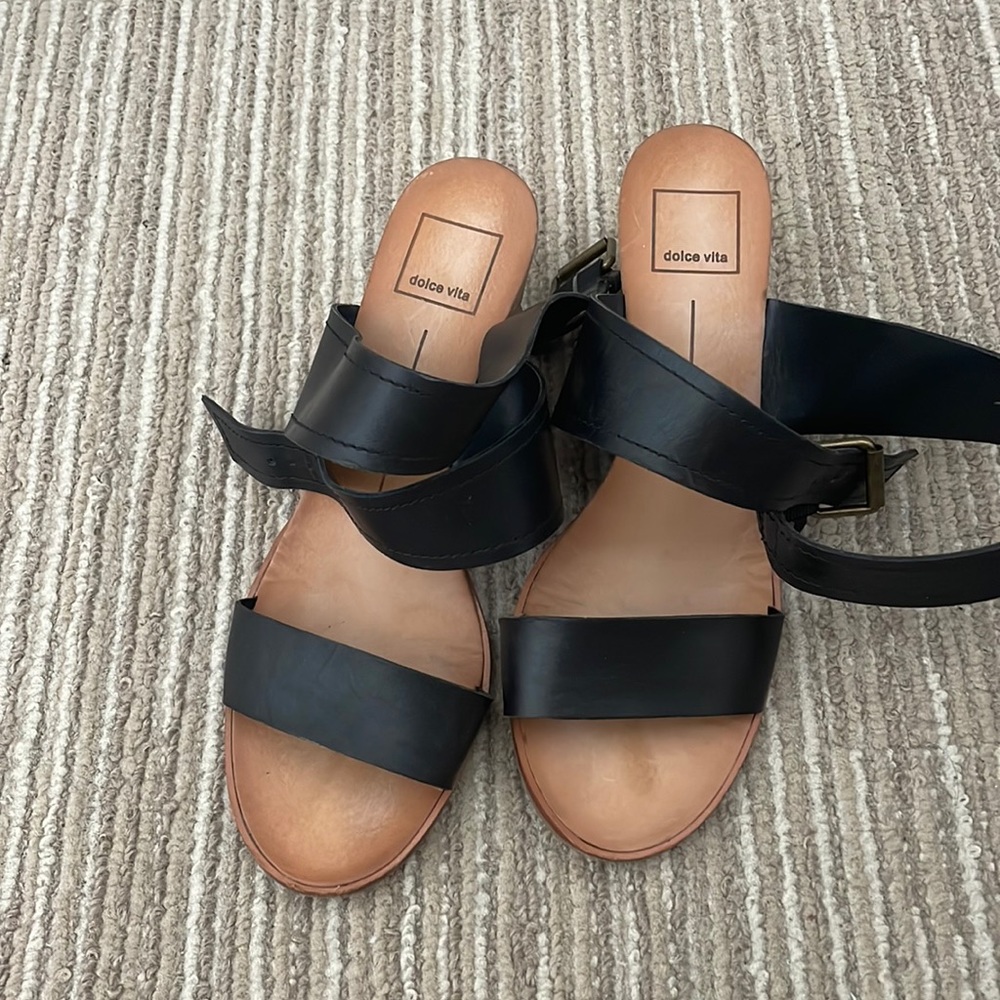 Dolce vita black leather wrap around ankle wedge